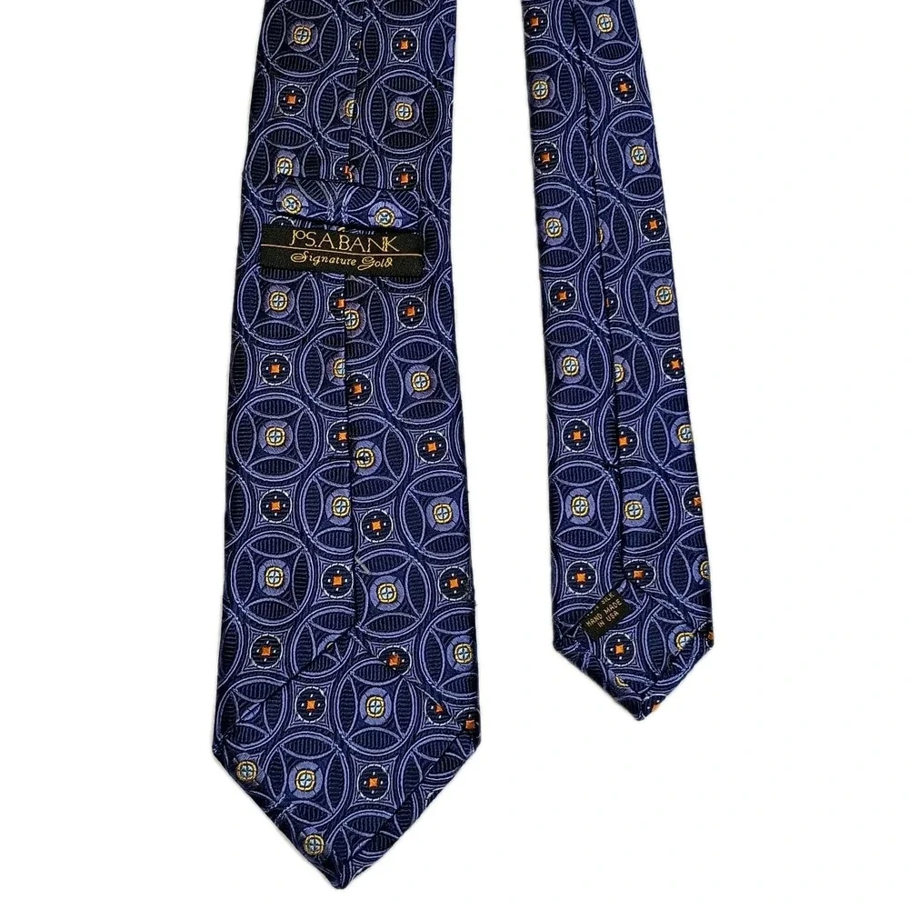 JOS. A. BANK‎ Signature Gold Men's Silk Necktie Designer Geometric Blue Classic